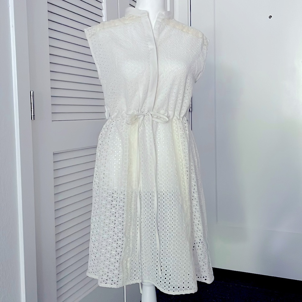 All Saints Lace Eyelet White Sleeveless A-Line Romantic Dress Sz 0